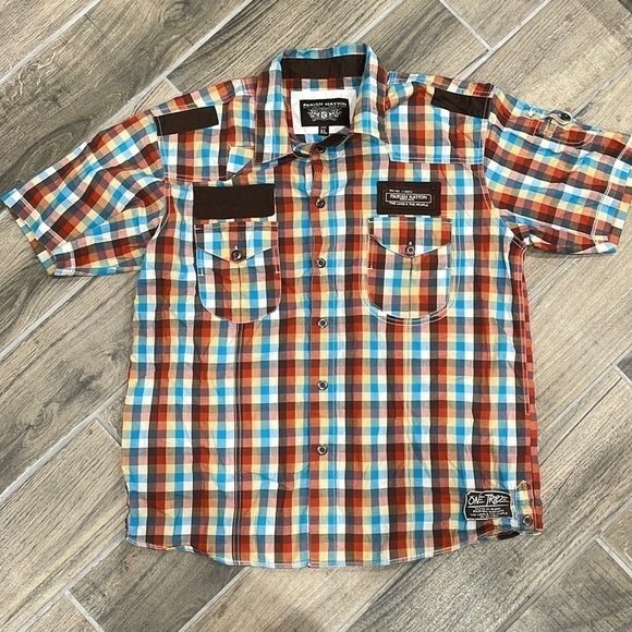 Parish Nation One Tribe short sleeve‎ plaid button down shirt men’s XL - Picture 1 of 13